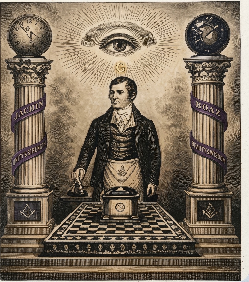 Gemini-generated Masonic illustration supplied for the website; this is illustrative artwork, not a historical lodge photograph